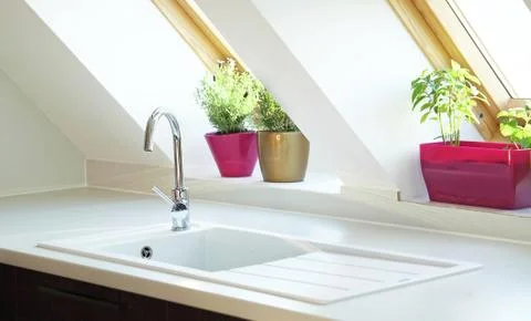 Contemporary kitchen sink Stock Photos