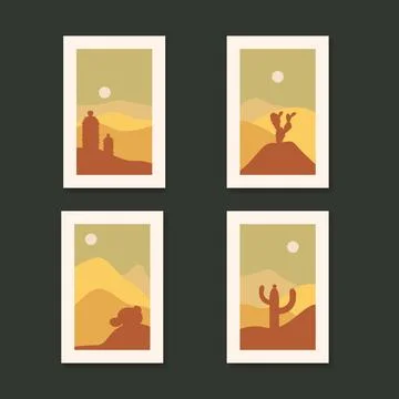 Contemporary landscape poster with cactus vector illustration Stock Illustration
