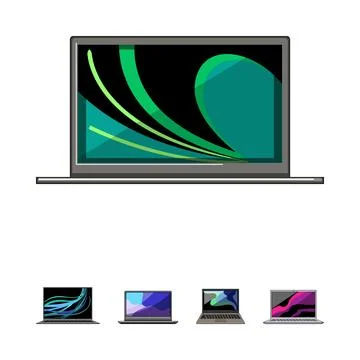 Contemporary laptop device displaying various digital screens Stock Illustration