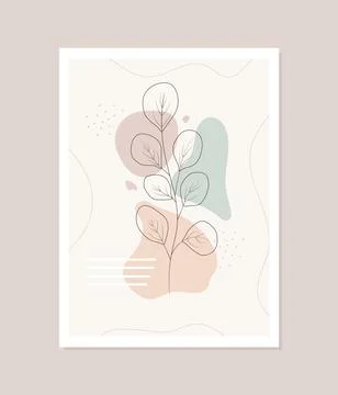 Contemporary leaf poster. Hand drawn abstract botanical elements. Minimal Illustrazione stock