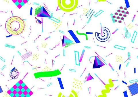 Contemporary Memphis inspired style vector seamless pattern. Dense over-the-top Illustrazione stock