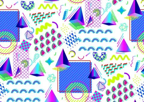 Contemporary Memphis inspired style vector seamless pattern. Dense over-the-top Stock Illustration