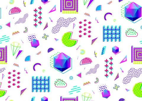 Contemporary Memphis inspired style vector seamless pattern. Dense over-the-top Stock Illustration