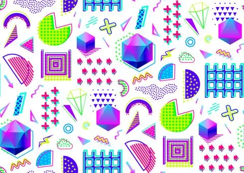 Contemporary Memphis inspired style vector seamless pattern. Dense over-the-top Stock Illustration