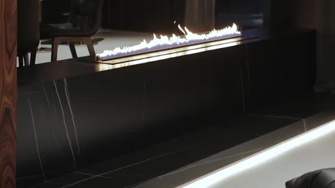A Contemporary Modern Interior Featuring a Stylish Fire Feature with a Stock Footage 311248791