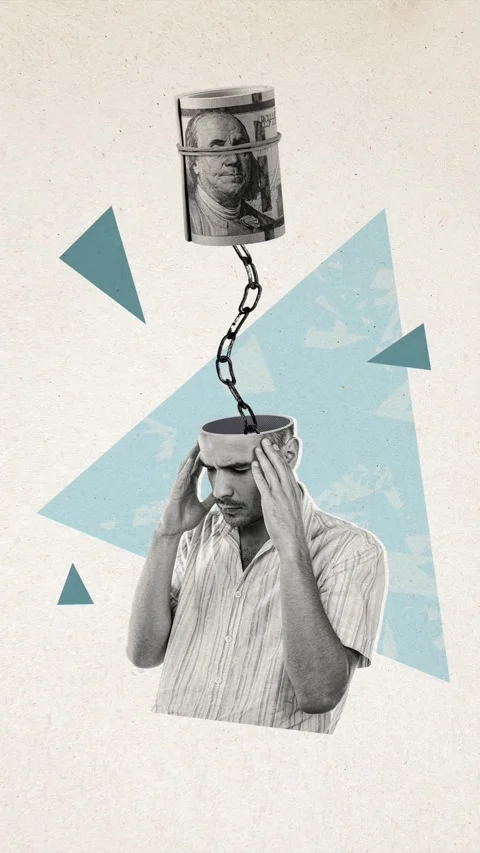 Contemporary motion collage video of puzzled man cut head roll dolla Stock Footage 301632031