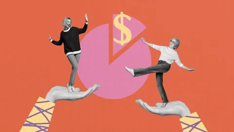 Contemporary motion collage video of two happy business girls stand diagram usd Stock Footage 312316516