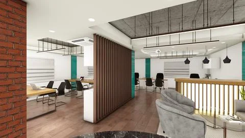 Contemporary office interior design 3d rendering Stock Illustration