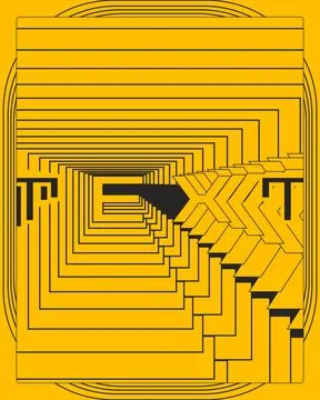 Contemporary Optical Illusion Typography Poster Yellow Black Depth Art Print Stock Illustration