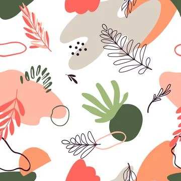 Contemporary pattern with plant, abstract shapes Stock Illustration
