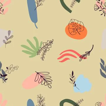 Contemporary pattern with plant, abstract shapes Stock Illustration
