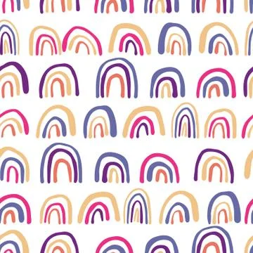 Contemporary rainbows lines seamless pattern. Hand drawn vector background 스톡 일러스트