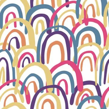 Contemporary rainbows seamless pattern. Hand drawn vector background. Stock Illustration