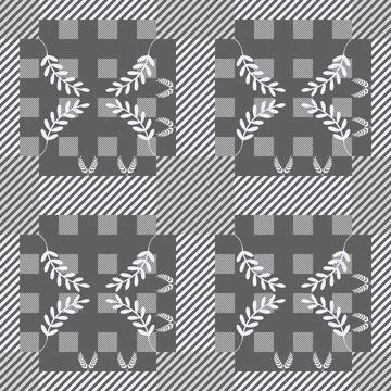 Contemporary Repeating Checkerboard Pattern Featuring Abstract Palm and Pin.. Stock Illustration