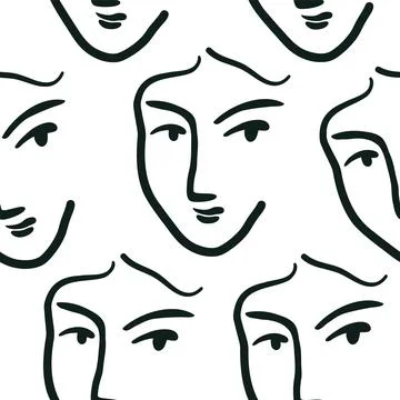 Contemporary seamless pattern. Abstract repeated art print Matisse inspired face Stock Illustration