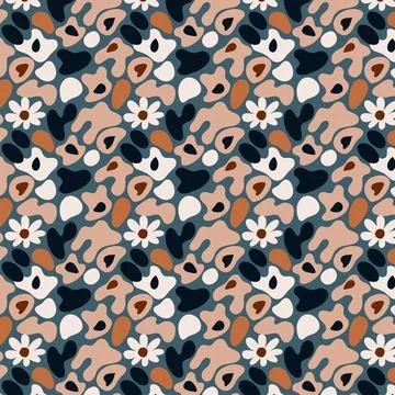 Contemporary Seamless Pattern with Abstract Shapes and Floral Accents Stock Illustration