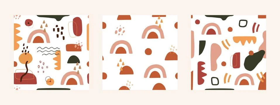 Contemporary seamless pattern set. Hand drawn minimal cover design. Abstract  Stock Illustration