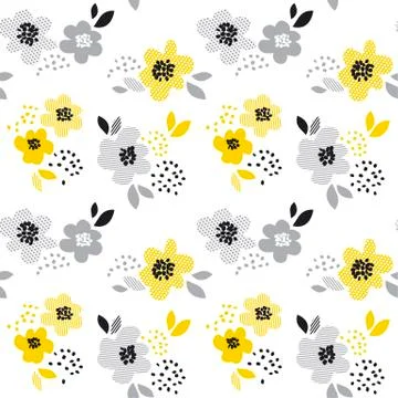 Contemporary spring floral seamless pattern with yellow abstract flowers. mod Illustrazione stock