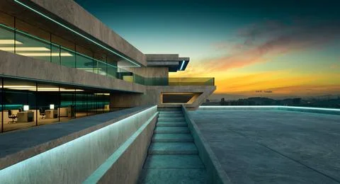 Contemporary square shape design modern Architecture building exterior Ilustração Stock