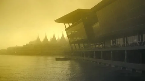 Contemporary Structure In Yellow Mist Stock Footage 19215392
