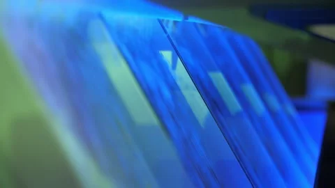 Contemporary technology rice processing with askew installation with blue lamps Stock-Footage 144402376