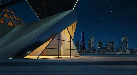 Contemporary triangle shape design modern Architecture building exterior Ilustración de archivo