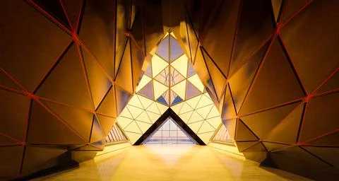Contemporary triangle shape design modern Architecture building interior Ilustração Stock