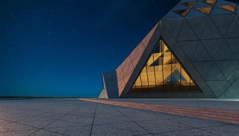 Contemporary triangle shape design modern Architecture building exterior Ilustración de archivo