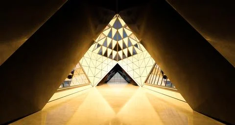 Contemporary triangle shape design modern Architecture building interior Ilustração Stock