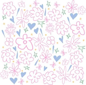 Contemporary vector design. Minimalistic seamless pattern of flowers and hearts 스톡 일러스트