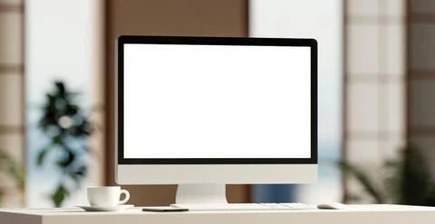 Contemporary Workspace with Clean Design and Natural Light 3D Render Stock Illustration