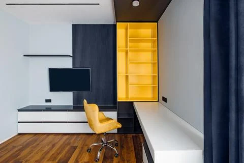 Contemporary Workspace A Fusion of Functionality and Style in a Sleek Offic.. Stockfoto's