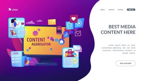 Content aggregator concept landing page Illustrazione stock