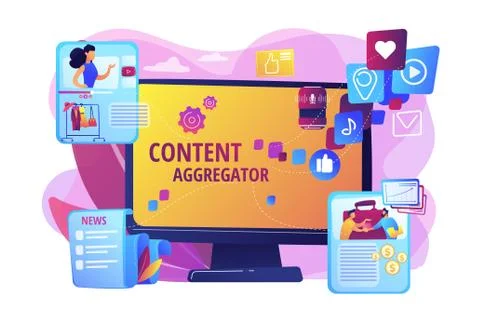Content aggregator concept vector illustration Illustrazione stock