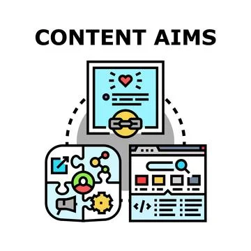 Content aims optimizing strategy promoting digital marketing Stock Illustration