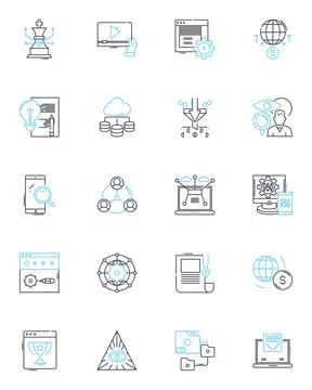 Content analysis linear icons set. Analysis, Content, Data, Text, Research 스톡 일러스트