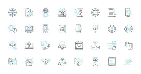 Content analysis linear icons set. Analysis, Content, Data, Text, Research Stock Illustration
