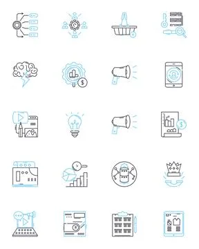 Content analytics linear icons set. Insights, Optimization, Engagement Stock Illustration