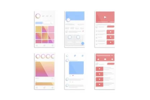 Content and profile grid interface frame mockup, different types Stock Photos