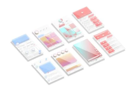 Content and profile page grid interface frame mockup, different types Stock Illustration