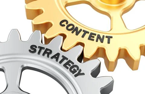 Content and Strategy concept with interlocking gears. 3D rendering 스톡 일러스트