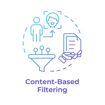 Content-based filtering blue gradient concept icon Stock Illustration