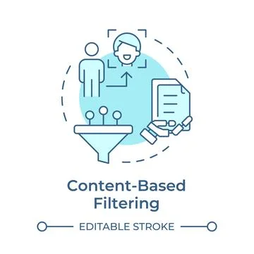 Content-based filtering soft blue concept icon Stock Illustration