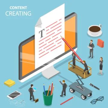 Content creating flat isometric vector concept. Illustrazione stock