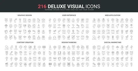 Content creation, creative thinking, user interface, digital marketing line icon Stock Illustration