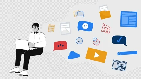 Content creation in digital marketing 2D animation concept Stock Footage 311574996