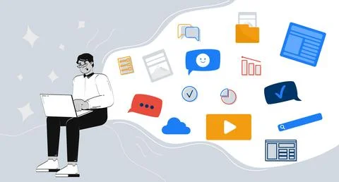 Content creation in digital marketing 2D illustration concept Stock Illustration
