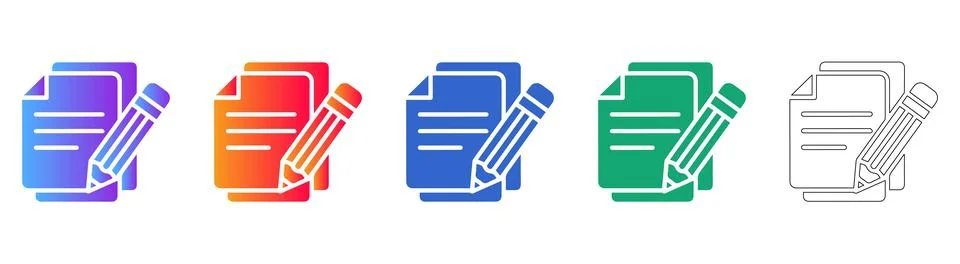 Content Creation Document and Pencil Icon Set Illustrazione stock