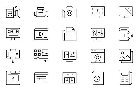 Content Creation Icon Set. Creative and versatile icons for bloggers, vlogg.. Illustrazione stock