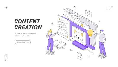 Content Creation Isometric Vector Illustration Digital Banner Template Illustrazione stock